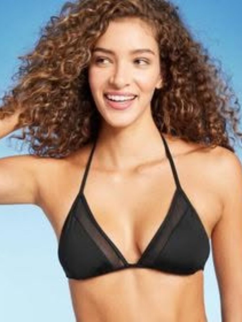 Brand New Shade & Shore Women's Mesh Triangle Bikini Top - Black, Size XL.